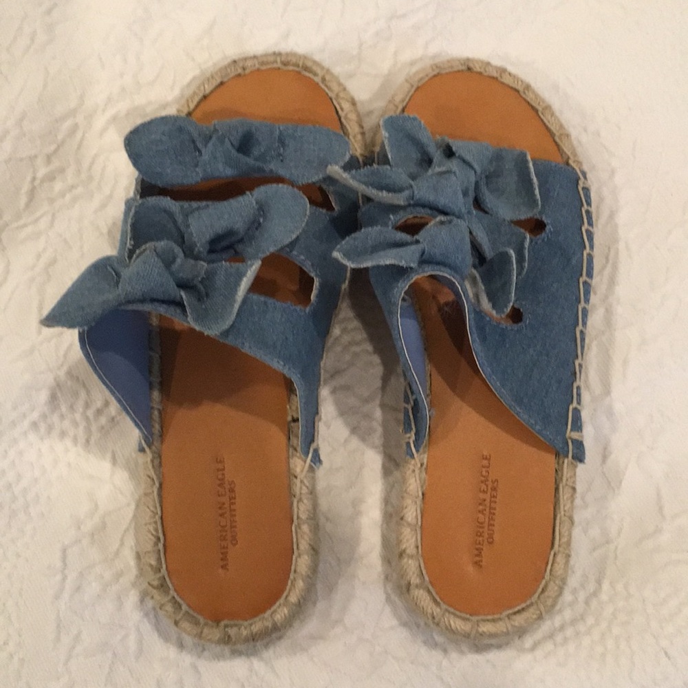American Eagle Denim Bow Espadrille Sz 8 EUC